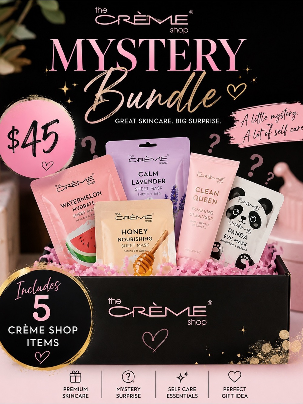 The Crème Shop Pink Mystery Skincare Bundle — 5-Piece